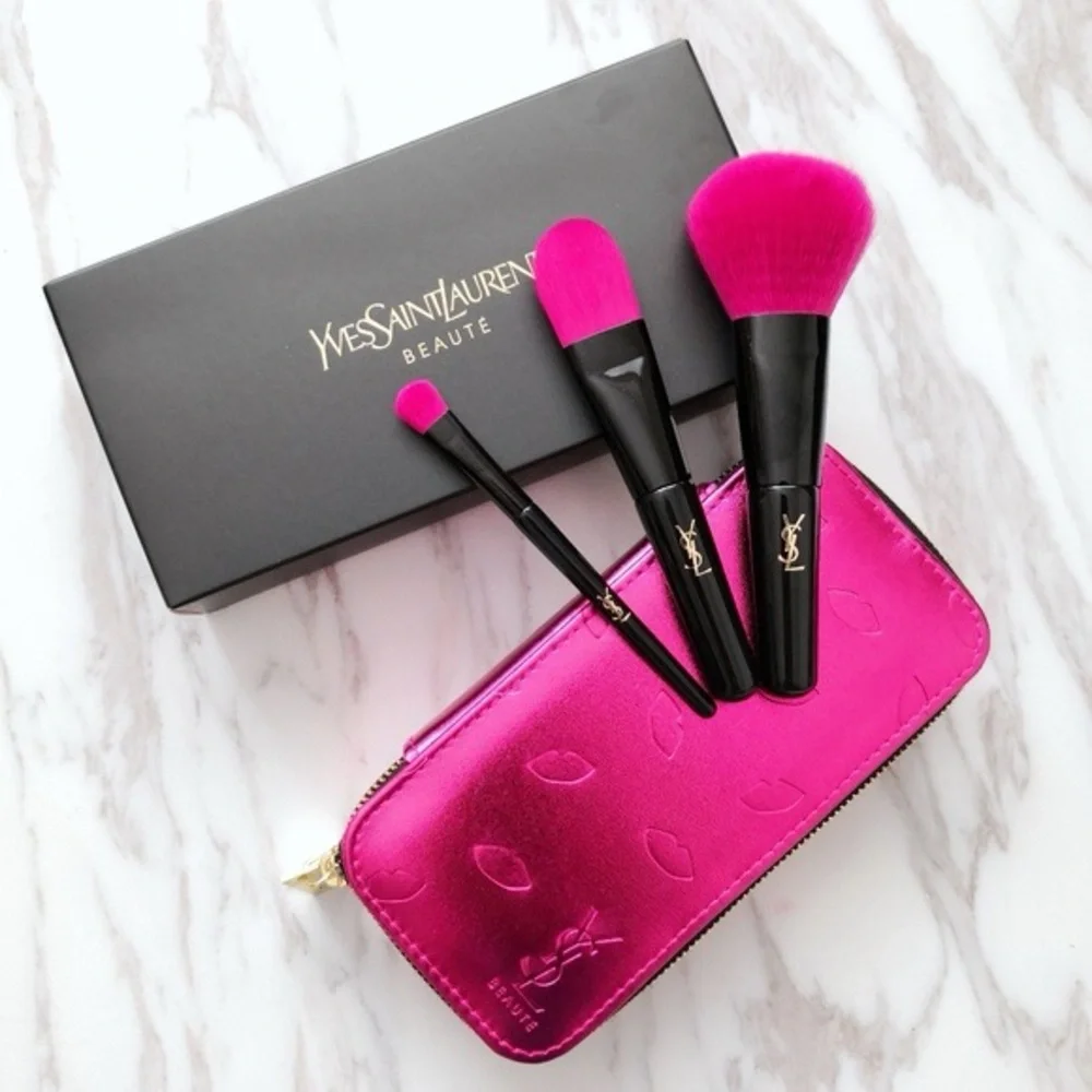 NEW Yves Saint Laurent YSL Fuchsia Makeup Brush Collection Set - Picture 3 of 3